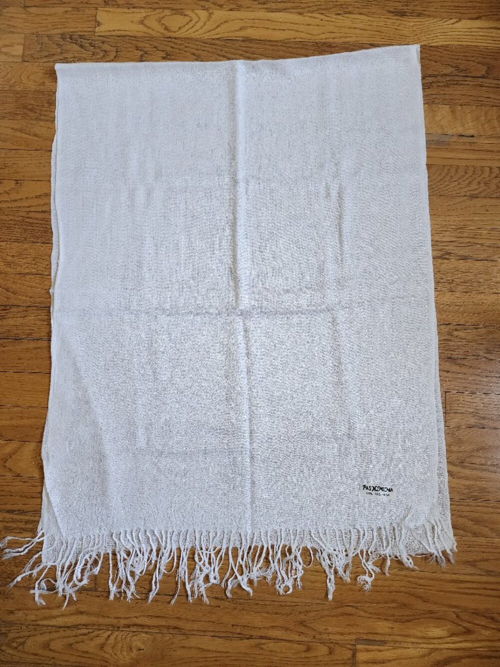 NWOT White 100% Pashmina Scarf Wrap Shawl Fringe Accent